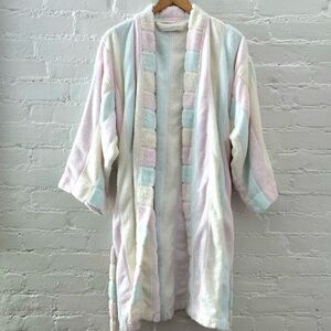 Vintage Ashley Taylor Terry Cloth Belted Bath Robe Pastel Stripes Pockets Large